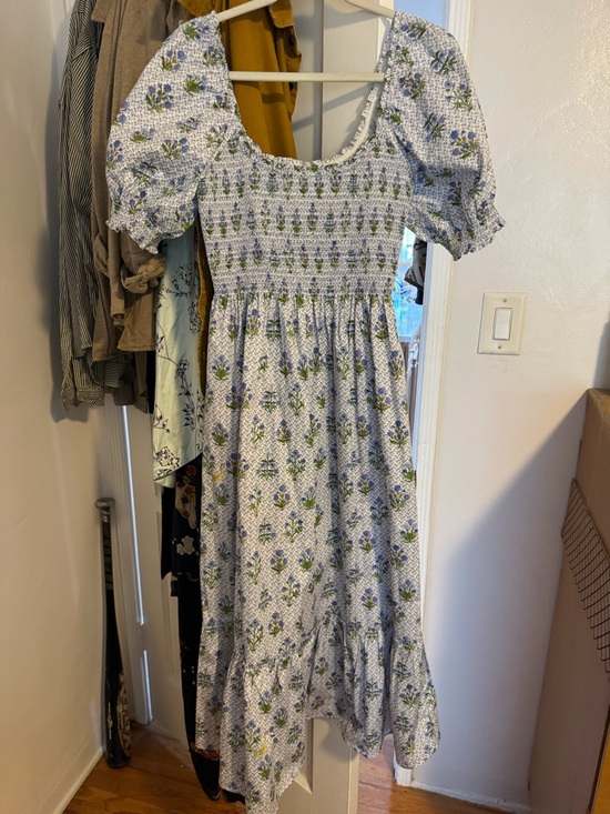 Hill House Dresses & Skirts - Hill House Floral Smocked Maxi Dress - White with Blue & Green